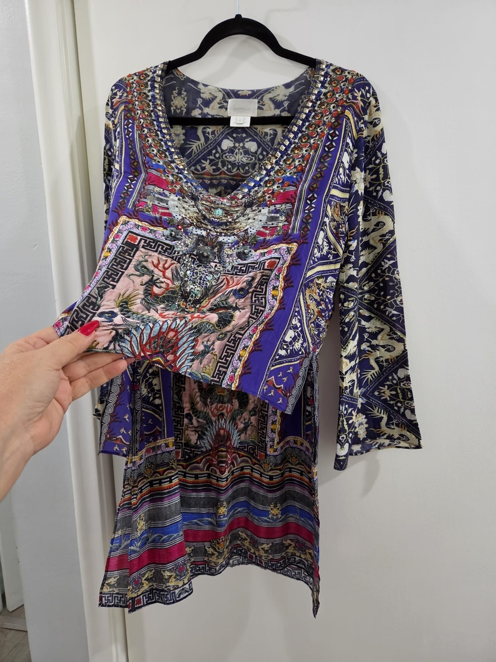 Camilla Purple Multicolor Embellished Long Sleeve Tunic Dress - Picture 7 of 8